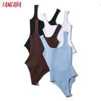 Tangada 2022 Summer Women Solid Square Collar Knit Playsuits Sleeveless Rompers Ladies y Chic Jumpsuits LK24