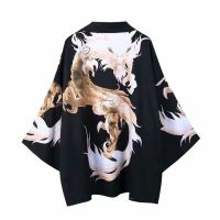 【CW】 Men 39;s summer Taoist robe Chinese style anti-sun kimono and cardigan dragon print loose sunscreen