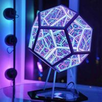 Projector Table Lamp Night Light Creative And Cool Infinite Dodecahedron Color Art Light Children Bedroom Led Luminaria Galaxy Night Lights