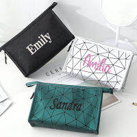 【cw】Customized Diamond-Shaped PU Cosmetic Bag Waterproof And Dustproof Wash Bag Personalized Embroidery Cosmetic Bag Large-Capacity ！