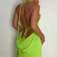 Irregular high split with package hip long skirt of tall waist that wipe a bosom hang neck sexy backless dress