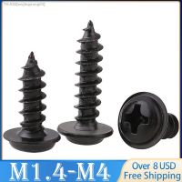 ✙♠☌ 50 100 200 pcs M1.4 M1.7 M2 M2.5 M3 M3.5 M4 PWA Mini Black Steel Phillips PWA Cross Round Head Self Tapping Screws with Washer