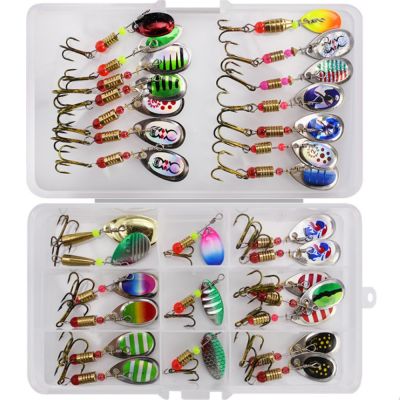 【DT】hot！ 30pcs/10pcs Boxed Rotating Fishing Lures Artificial Baits Metal Hooks Bass Trout Perch Pike