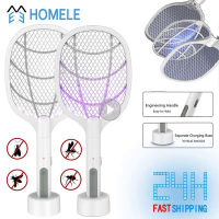 2 In 1 Electric Mosquito Killer Swatter Racket USB Rechargeable Battery Base Charging  Summer Fly Bug Zapper With UV Light Lamp