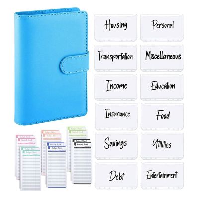 50Pcs A6 PU Leather Budget Binder Set, Binder Cover Personal Planner Binder for Money Saving Cash Envelopes System Blue