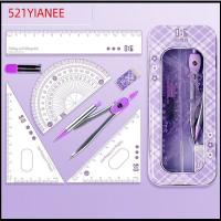 521YIANEE 8Pcs/Set อุปกรณ์สำหรับคณิตศาสตร์ ชุดดินสอไม้บรรทัด การวาดภาพ เครื่องเขียนของโรงเรียน ไม้โปรแทรกเตอร์เรขาคณิต มืออาชีพอย่างมืออาชีพ ของขวัญสำหรับเด็กชายเด็กหญิง เข็มทิศสำหรับเข็มทิศ ออฟฟิศสำหรับทำงาน