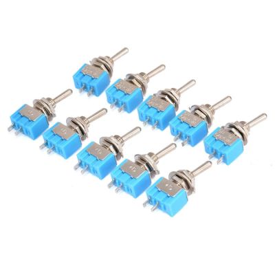 10Pcs MTS 101 2 Pin SPST Switch ON OFF 2 Position AC125V/6A 250V/3A 6mm Blue Mini Toggle Switches