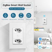 Tuya Wifi Zigbee Smart  Brazil Plug Socket Voice Control Smart Life Alexa Google Home 10A 20A Multiple Wall Outlet AC100-240V Ratchets Sockets