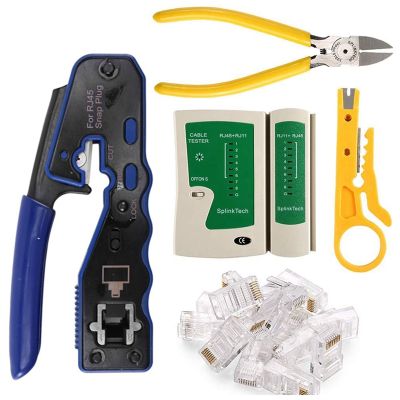 Rj45 Crimp Tool Kit By Crimp Tool Crimper Cutter for Cat6 Cat5E with 50PCS Connector Stripper Cable Tester and Pliers