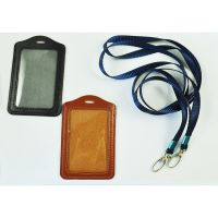 2 Pcs Faux Leather Business ID Badge Card Vertical Holders Black Brown