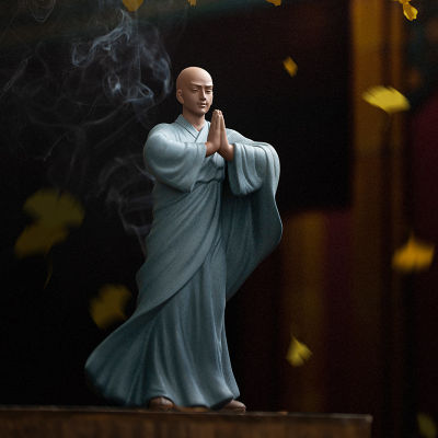 ทรายสีม่วง Zen Little Monk พุทธ Shami การทำสมาธิประติมากรรมเซรามิค Figurines Tearoom เดสก์ท็อปอุปกรณ์ตกแต่ง Gift