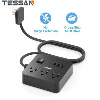 Power Strip Flat Plug 1.5 Metre Extension Cord with 3 Outlets(Cruise Ship), TESSAN Thin Wall Plug, Multiple Black Extension Cable with 3 AC Outlets 3 USB, On Off Swtich 5 Ft Small Desk Charging Station Compact for Cruise Ship, Travel, Home, Office