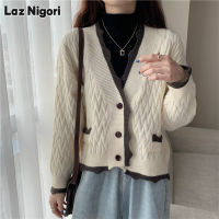 Laz Nigori เสื้อ Sweater Jepang ผู้หญิงเข้ากับทุกชุดเสื้อคาร์ดิแกนแบบถักกระดุมแถวเดียว