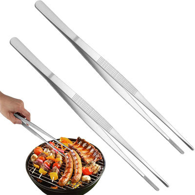 20cm 30cm BBQ Tweezers Kitchen Straight Chef Barbecue Tool Food Tongs Silver Long Toothed Stainless Steel