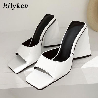 Eilyken Summer Orange Black Triangle Thick heel Slippers Sexy Street Woman Party Peep toe Dress shoes size 35-41