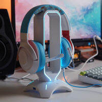 หูฟัง RGB Stand Over-Ear Headset Holder ชั้นวางจอแสดงผลเดสก์ท็อปพร้อมพอร์ต USB 2พอร์ตสำหรับเกมเมอร์ Gaming PC อุปกรณ์เสริม Desk