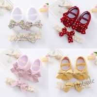 【hot sale】 ☢卐△ C19 Baby Girls Shoes Newborn Flats Shoes with Headband Infant Non-Slip Soft Sole Bowknot Shoes Toddler Baby First Walkers 0-18Month