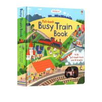 Pre sale of busy train pull back busy train Book Usborne track Book English original picture book childrens puzzle game paperboard Book Running fun toy childrens book wind up bus series