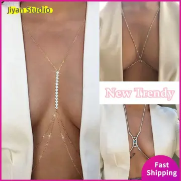 Women's Halterneck Mesh Body Chain Bralette Bikini Bra Necklaces  Stomachers（Gold）