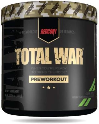 Redcon1 Total War - Pre Workout 30 Servings (Green Apple)  Beta-Alanine Caffeine  Boost Energy, Increase Endurance and Focus,preworkout เพิ่มแรง เพิ่มพลัง มีคาเฟอีน ก่อนออกกำลังกาย พรีเวิร์คเอาท์