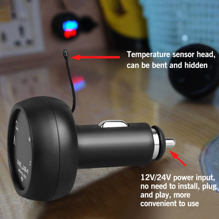 hozzen-ที่ชาร์จในรถยนต์3-in-1-โวลต์มิเตอร์-led-แสดงอุณหภูมิดิจิตอลแบตเตอรี่จอที่ชาร์จในรถยนต์-สีดำ