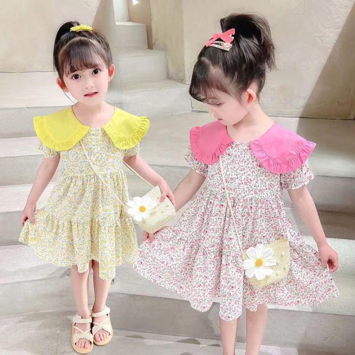 2pcs-summer-yellow-floral-child-little-girls-clothing-casual-midi-dress-bag-children-dresses-for-teens-party-princess-sundress