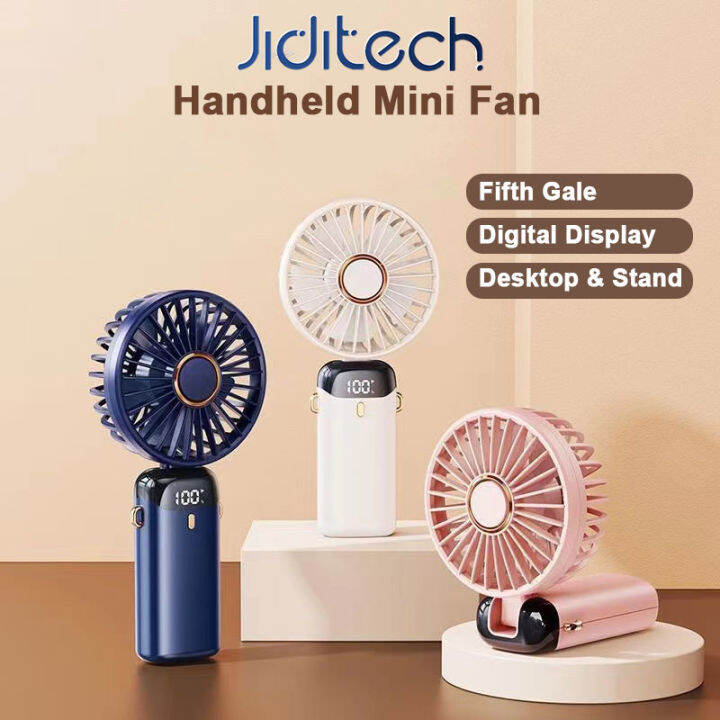 Jiditech USB mini fan handheld rechargeable intelligent digital display ...