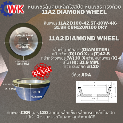 หินถ้วยเพชรลับเหล็กไฮสปีด ขนาด 4 นิ้ว Diamond wheel ลับคมเหล็กไฮสปีด เหล็กโครเมี่ยม เหล็กแข็ง สแตนเลส  กล่องละ 1 ชิ้น ราคาถูกและคุ้มสุดๆ