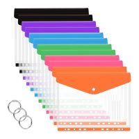 ♚ 12 Pcs A4 Binder Pocket Expandable Envelopes Clear Plastic Envelopes For Ring Binder Folder Snap Button