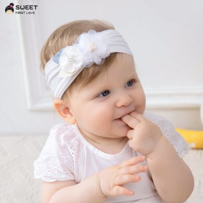 [COD] Childrens 5-color nylon elastic wide headband elegant splicing combination flower European and baby head scarf