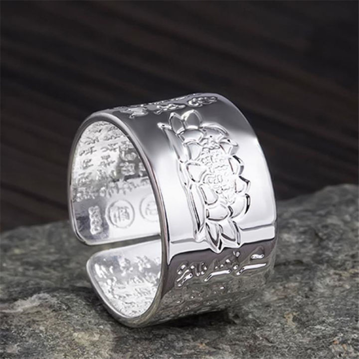 kofsac-thai-925-silver-blessing-ring-vintage-amulet-buddha-lotus-baltic-buddhist-scriptures-opening-rings-for-men-women-jewelry
