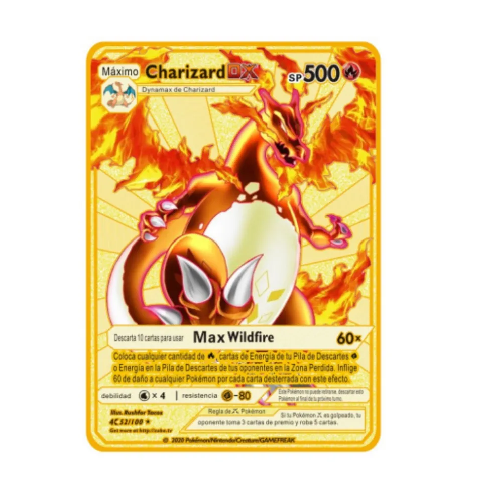 Spanish Pokémon Cards Metal Pokemon Letters Spanish Pokemon Iron Cards  Mewtwo Pikachu Gx Charizard Vmax Cartas Pokémon Vmax
