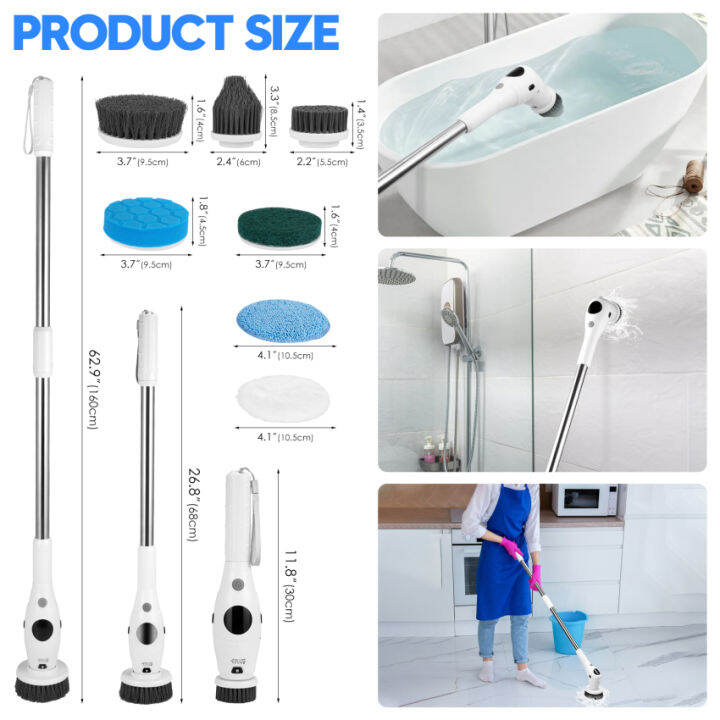 Leebein Electric Spin Scrubber, Cordless Cleaning Brush with 8 Replaceable Brush Heads & Adjustable Extension Handle & 3 Rotatin