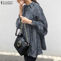 COD dhdfxcz ZANZEA Women Puff Sleeve Casual Loose Back Buttons Printed Blouse