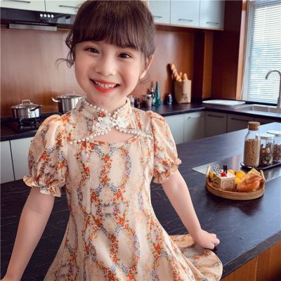 〖jeansame dress〗เด็กชุด Cheongsam สำหรับสาวฤดูร้อนเด็กเสื้อผ้าดอกไม้พิมพ์เจ้าหญิงสาวชุดเด็กเสื้อผ้า5 7 8 9 11 12 14Y