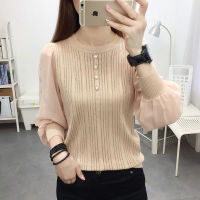 利Chiffon Stitching Sweater Womens Autumn 2021 New Hollow Long-sleeved Western Style Sweater Bottoming Shirt Thin