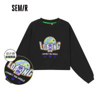 Semir เสื้อยืดผู้หญิง2022ฤดูใบไม้ผลิและฤดูใบไม้ร่วง O Versize หลวมเย็บปักถักร้อยพิมพ์สั้นยอดนิยมอินเทรนด์เสื้อกันหนาวหมวกสำหรับผู้หญิง