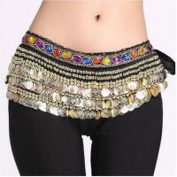 hot【DT】 Belly dance costumes senior velvet colors stones 338 gold coins belly belts for women dancing hip scarf