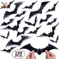 MOUSSE ฮาโลวีน halloween accessories 120PCS/4SIZE อุปกรณ์ปาร์ตี้ รูปลอกผนัง บ้าน ห้อง 3D Bats ตกแต่งฮาโลวีน สติกเกอร์ติดผนัง ยึดหน้าต่าง