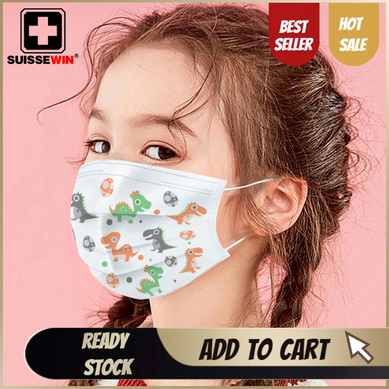 3 Ply Non-Woven 50Pcs Childrens Disposable Face Bandanas with Catoon Pattern Breathable and Anti-Haze Dust 