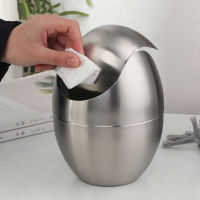 Creative Egg Shape Stainless Steel Luxury Desktop Trash Can Metal Cute Small Mini Desktop Waste Bin