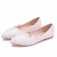 Comemore 2021 Summer Ballet Flats White Lace Bride Wedding Shoes Flat Low Heel Casual Without Heels Women Dress Pumps Sweet 34