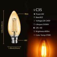 6ชิ้น/ล็อต C35หลอดไส้เอดิสันย้อนยุค4W E14 B22มิกซ์แอนด์บอมบิล่า220V-240V โคมไฟวินเทจของตกแต่งบ้าน2700K 4000K