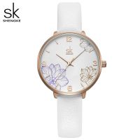 {zhiyun Watchshop} Shengke ดอกไม้ใหญ่นาฬิกาหน้าปัดผู้หญิงแต่งตัวนาฬิกาแฟชั่นที่เรียบง่ายสไตล์สายหนังเลดี้นาฬิกา Relógio Feminino M Ontre F Emme