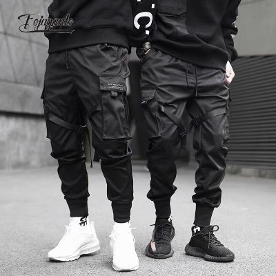 FOJAGANTO 2021 Spring Men Cargo Pants Hip Hop Streetwear Ribbons Harem Joggers Casual Pockets Track Pants Male Fashion Trousers