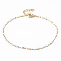 1pc Ion Plating(IP) 304 Stainless Steel Cable Chain Anklets with Enamel Links Golden White 9 inch(230mm) 1.5mm