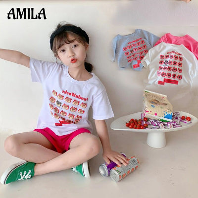 AMILA เสื้อยืดแขนสั้นสำหรับเด็กชายและเด็กหญิง,เสื้อผ้าเด็กลายหมูน่ารักสไตล์เกาหลีเสื้อผ้าผ้าฝ้ายทรงหลวมเสื้อสำหรับเด็ก