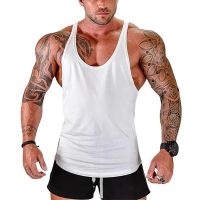 (Celebrity Menswear)ออกกำลังกายเพาะกายกีฬายี่ห้อ Gym Mens Back Tank Top กล้ามเนื้อแฟชั่นเสื้อแขนกุด Stringer เสื้อผ้า Singlets ฟิตเนส Vest