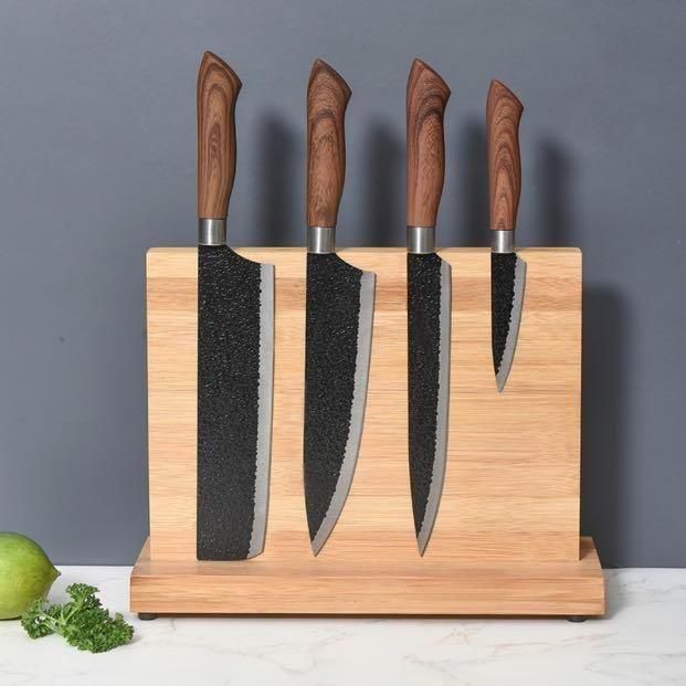 Magnetic Knife Holder with Powerful Magnet - Large Bamboo Wood Knife Block  without Knives, Double Side Universal