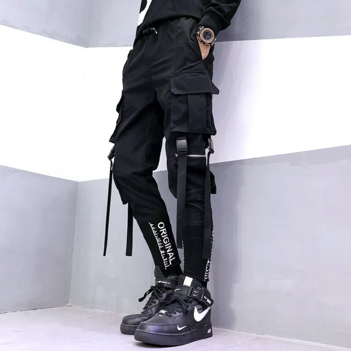 Hip Hop Men Ribbons Cargo Pants Fashion Harajuku New Elastic Waist Casual  Streetwear Mens Joggers Trousers Black | Lazada Ph